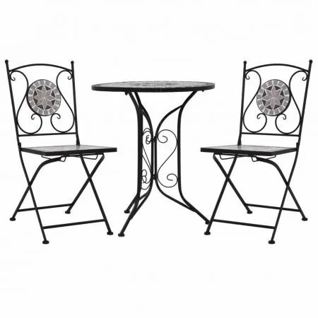  Set bistro mozaic, 3 piese, gri, placă ceramică 