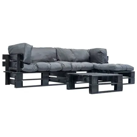  Set mobilier grădină din paleți cu perne gri, 4 piese, lemn