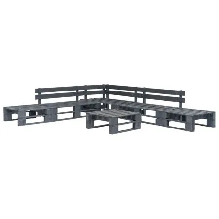  Set mobilier de grădină din paleți, 6 piese, gri, lemn