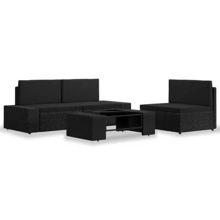  Set mobilier de grădină, 4 piese, negru, poliratan