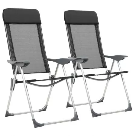 Set 2 bucati scaune de camping pliante, negru, 57 x 73.5 x 111 cm