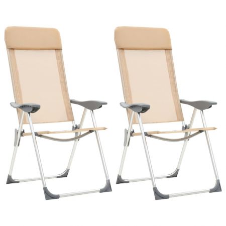 Set 2 bucati scaune de camping pliante, crem, 57 x 73.5 x 111 cm
