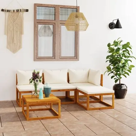  Set mobilier de grădină cu perne 5 piese crem lemn masiv acacia