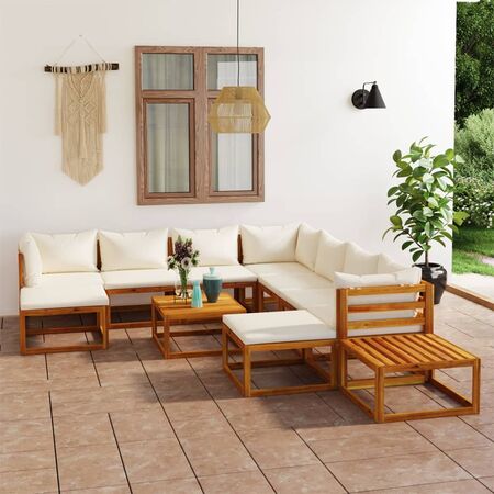  Set mobilier grădină cu perne crem, 12 piese, lemn masiv acacia