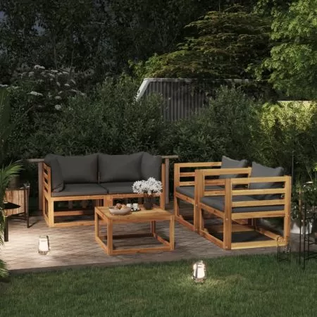 Set mobilier grădină cu perne, 5 piese, lemn masiv acacia