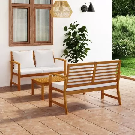  Set mobilier de grădină, cu perne, 3 piese, lemn masiv acacia