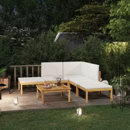  Set mobilier grădină cu perne, 6 piese, crem lemn masiv acacia