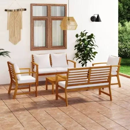 Set mobilier de grădină cu perne, 5 piese, lemn masiv acacia