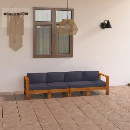  Canapea grădină 4 locuri, cu perne gri închis, lemn acacia