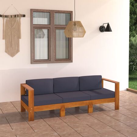  Canapea de grădină cu perne gri închis, 3 locuri, lemn acacia