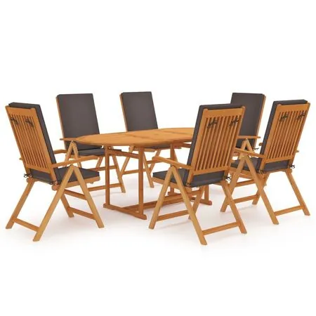  Set mobilier de grădină cu perne gri, 7 piese, lemn masiv tec