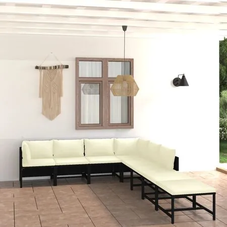  Set mobilier de grădină cu perne, 8 piese, negru, poliratan