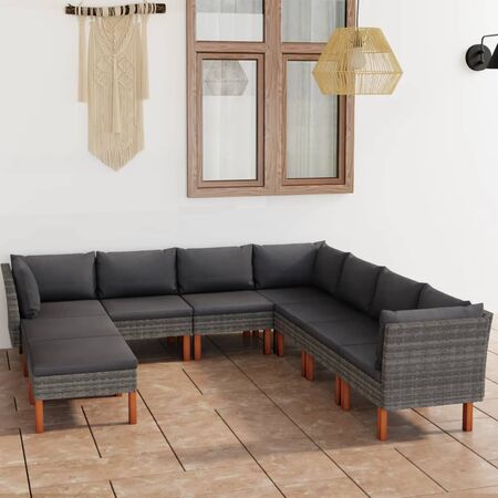  Set mobilier de grădină cu perne, 9 piese, gri, poliratan