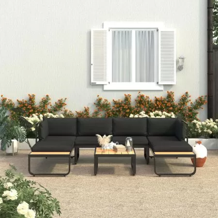  Set canapea de grădină colțar cu perne, 4 piese, aluminiu, WPC
