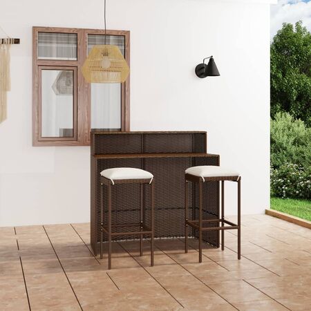  Set mobilier bar de grădină cu perne, 3 piese, maro