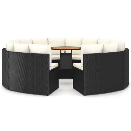 Set mobilier de grădină cu perne, 9 piese, negru, poliratan