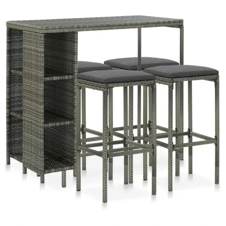  Set mobilier bar de grădină cu perne, 5 piese, gri, poliratan