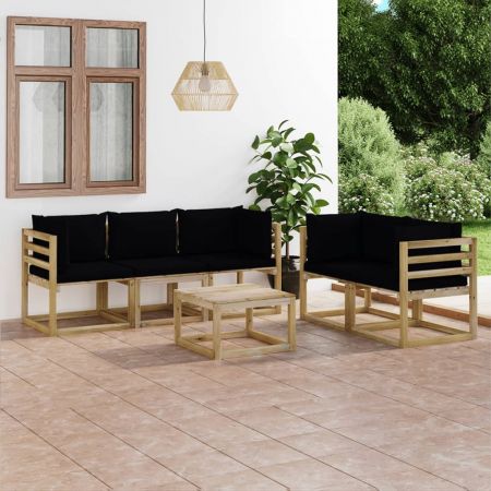 Set mobilier de gradina cu perne negre, 6 piese, maro