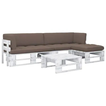  Set mobilier din paleți cu perne, 4 piese, alb, lemn pin tratat