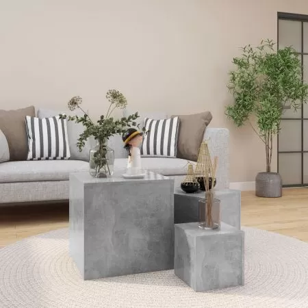  Mese laterale, 3 buc., gri beton, lemn compozit