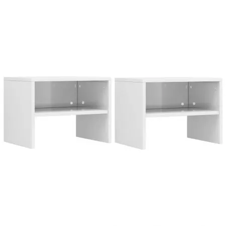  Noptiere, 2 buc., alb extralucios, 40x30x30 cm, lemn prelucrat