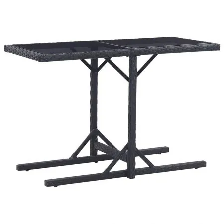  Masă de grădină, negru, 110 x 53 x 72 cm, sticlă și poliratan