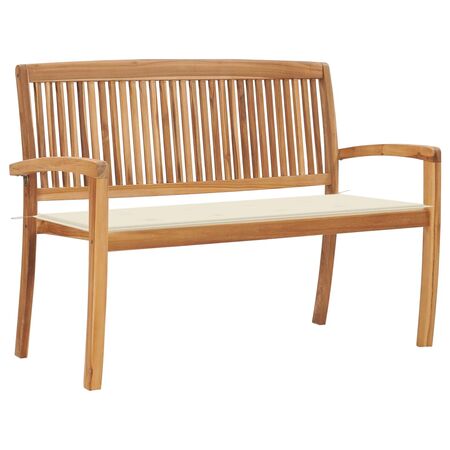  Bancă de grădină stivuibilă cu pernă, 128,5 cm, lemn masiv tec