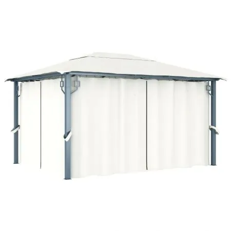  Pavilion cu perdele, crem, 400 x 300 cm, aluminiu