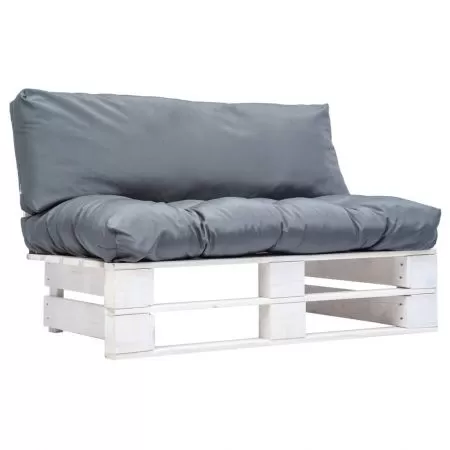 Canapea de gradina din paleti cu perne gri, alb si gri, 110 x 66 x 65 cm