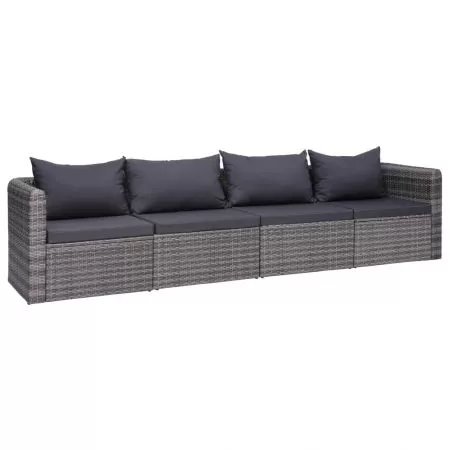  Set canapea de grădină cu perne, 4 piese, gri, poliratan