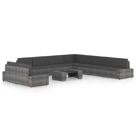  Set mobilier de grădină cu perne, 10 piese, gri, poliratan