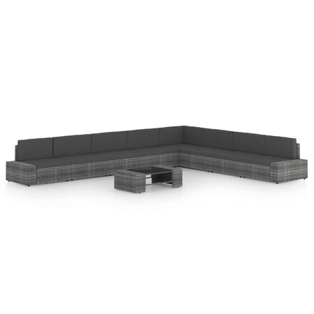  Set mobilier de grădină cu perne, 9 piese, gri, poliratan