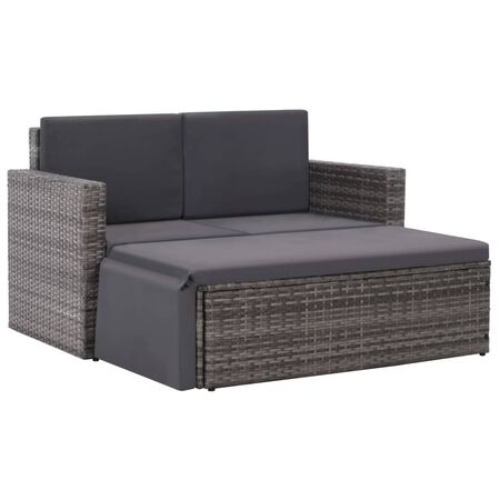 Set mobilier de grădină cu perne, 2 piese, gri, poliratan
