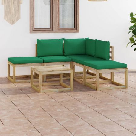 Set mobilier de gradina cu perne verzi, 6 piese, maro