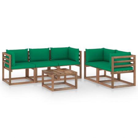 Set mobilier de gradina cu perne verzi, 6 piese, maro