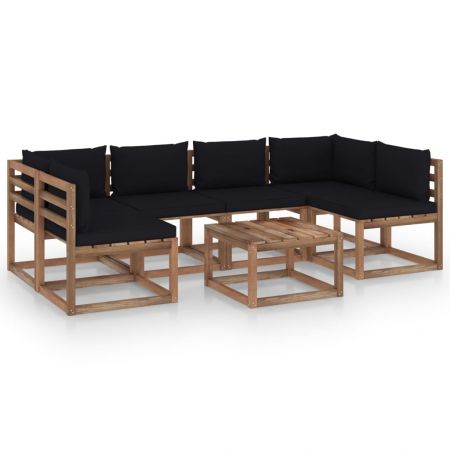 Set mobilier grădină paleți cu perne, 7 piese, lemn pin tratat
