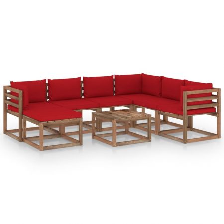 Set mobilier de gradina cu perne rosii, 8 piese, maro
