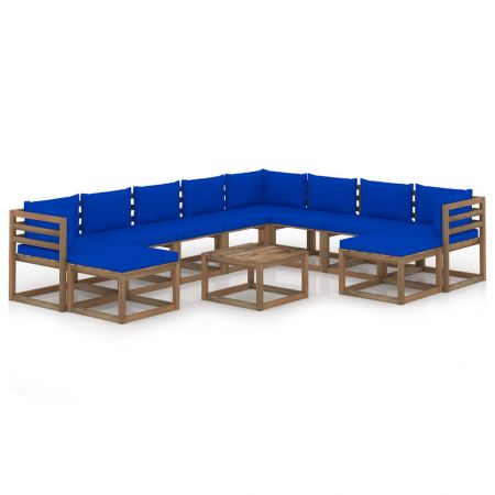 Set mobilier de grădină cu perne, albastru, 11 piese