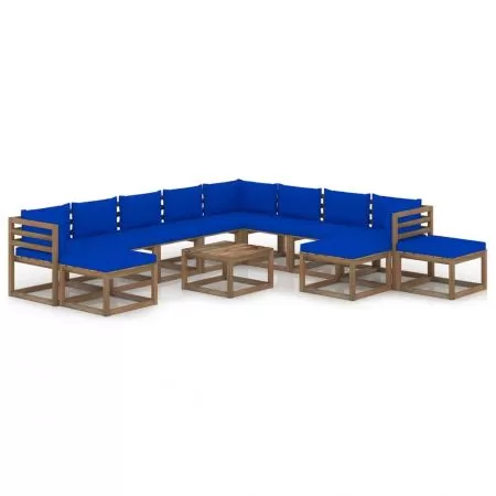 Set mobilier de grădină cu perne, albastru, 12 piese