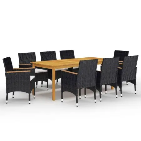  Set mobilier de grădină, 9 piese, negru