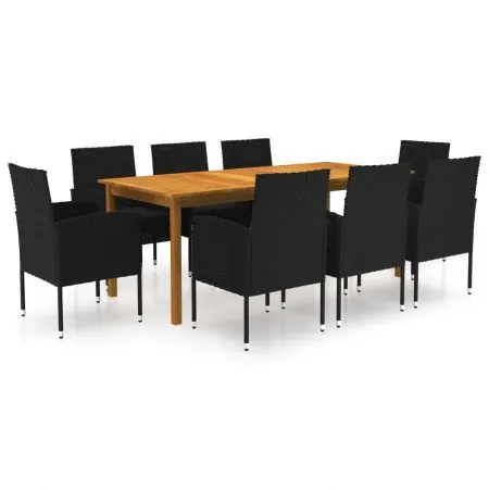  Set mobilier de grădină, 9 piese, negru