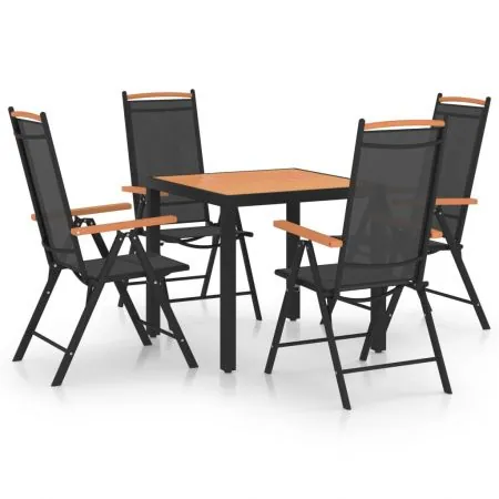  Set mobilier de exterior, 5 piese, negru, aluminiu