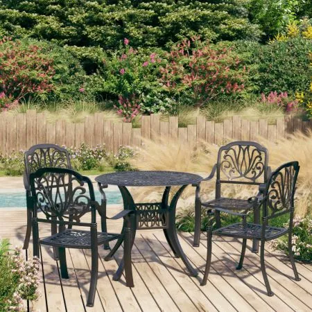  Set mobilier bistro, 5 piese, negru, aluminiu turnat