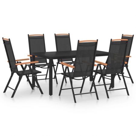 Set mobilier pentru grădină, 7 piese, negru, aluminiu