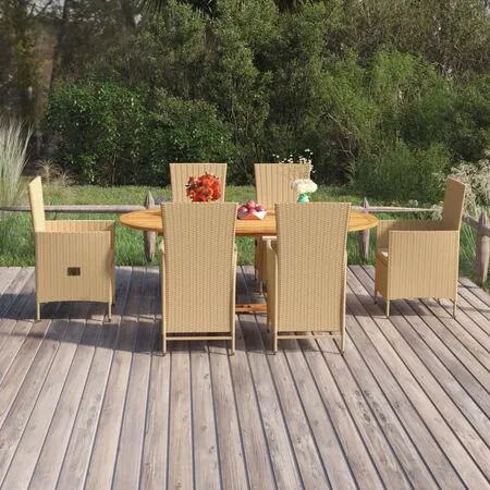  Set mobilier de grădină, 7 piese, bej, poliratan