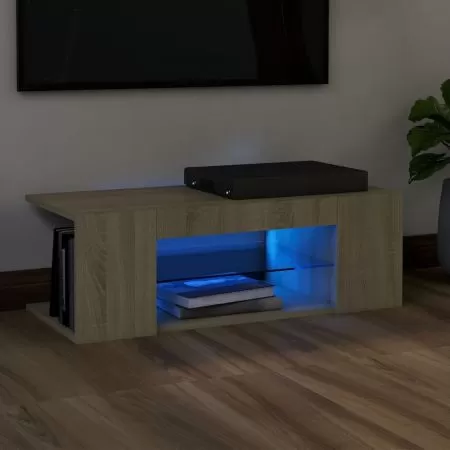  Comodă TV cu lumini LED, stejar Sonoma, 90x39x30 cm