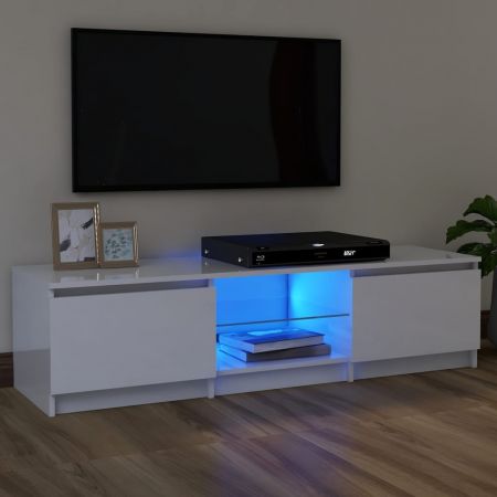 Comoda TV cu lumini LED, alb lucios, 120 x 30 x 35.5 cm