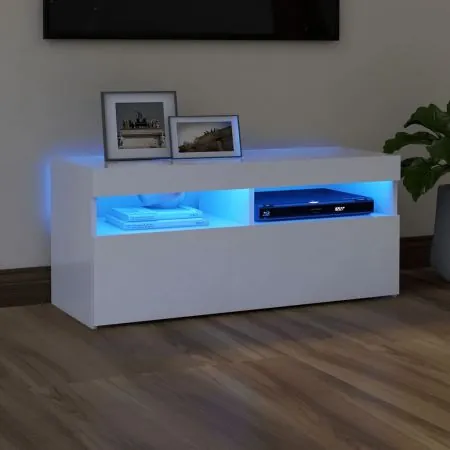  Comodă TV cu lumini LED, alb, 90x35x40 cm