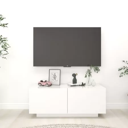 Comoda TV, alb lucios, 100 x 35 x 40 cm