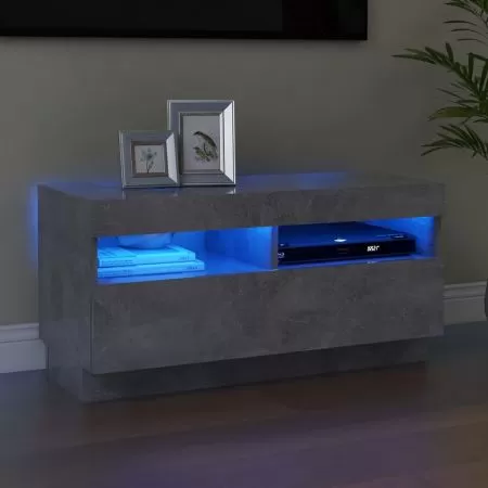  Comodă TV cu lumini LED, gri beton, 80x35x40 cm